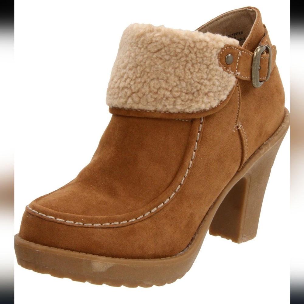 Jellypop Olita Brown Heeled Ankle Boots with Shearling Cuff